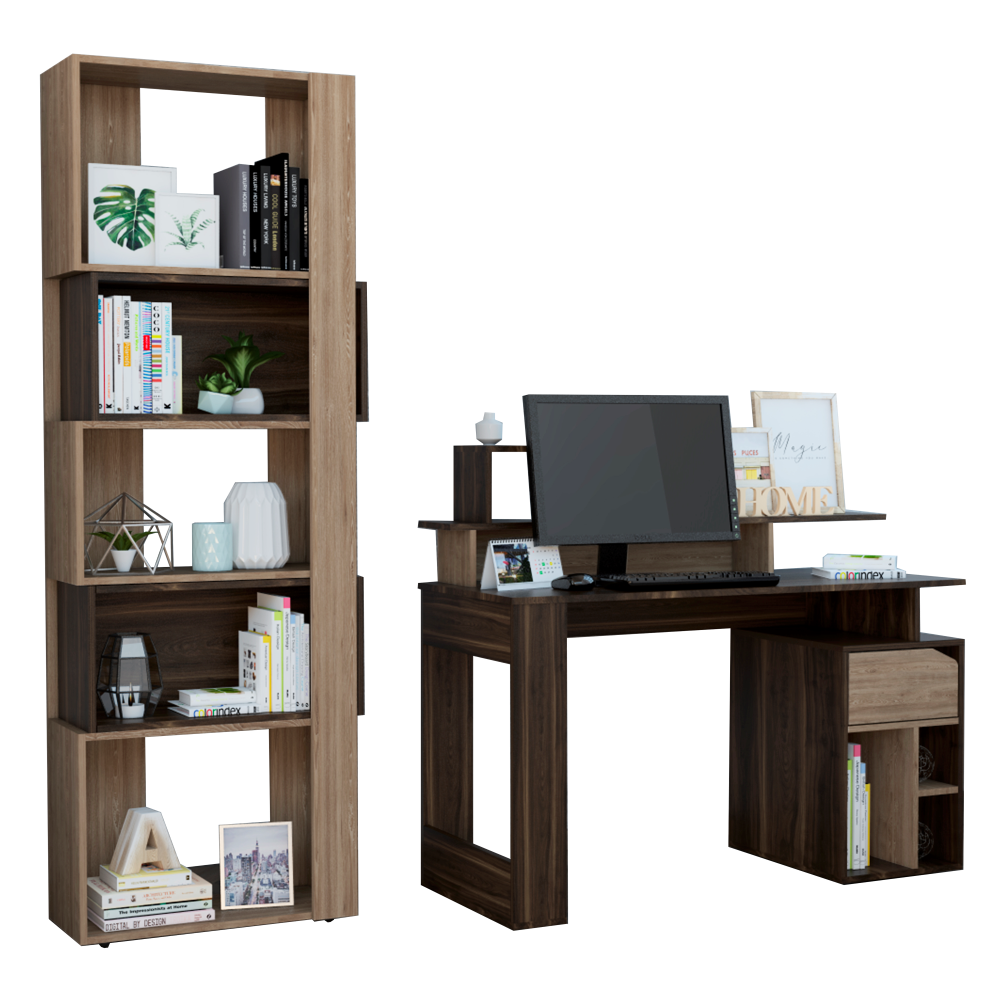 Escritorio W120 + Biblioteca Baltica Office Color Habano y Miel Para Sala De Estar